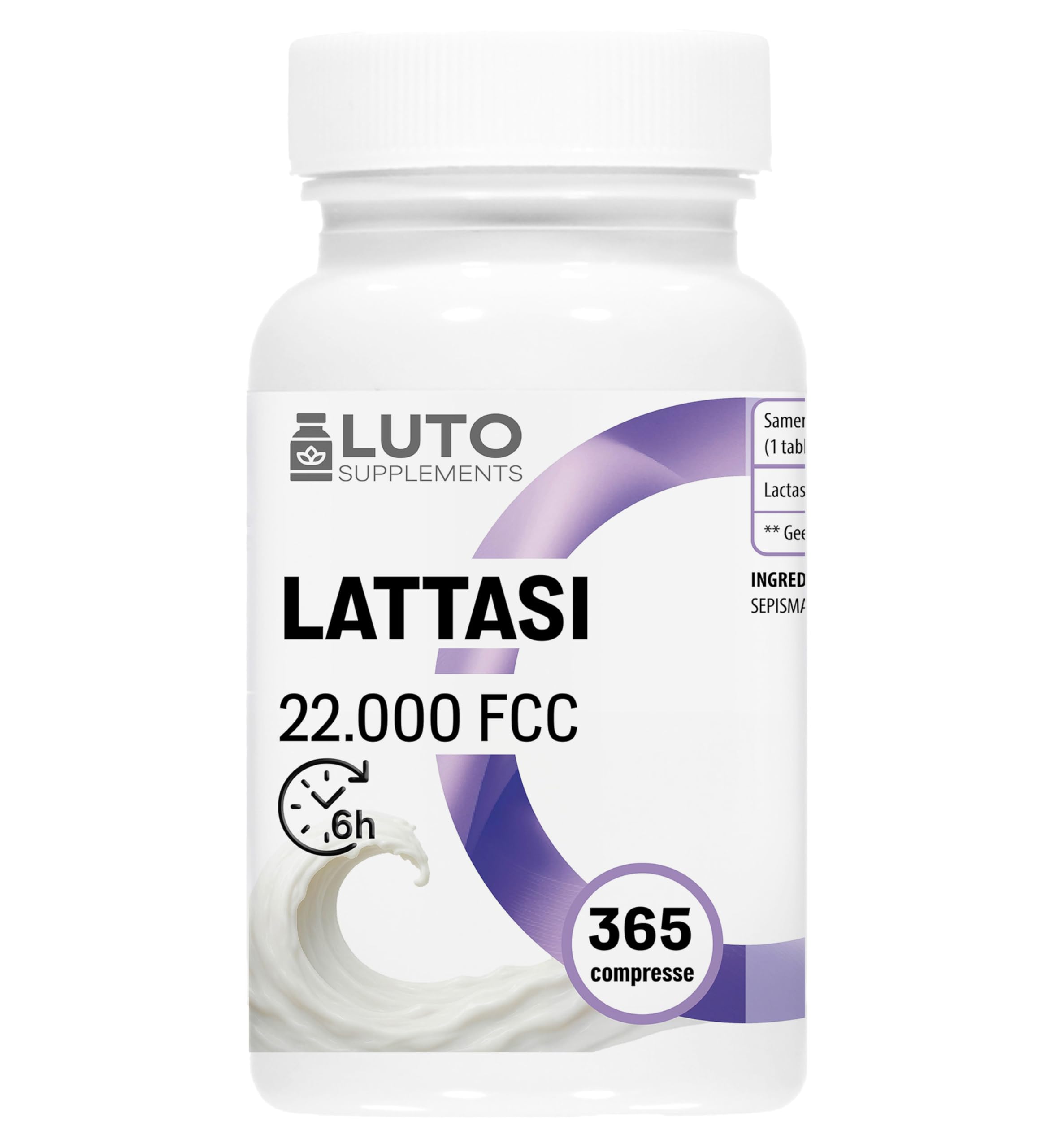 Lattasi 22.000 Depot – 365 compresse a rilascio prolungato (Sepismart® Slow Release) – Alta concentrazione con 22.000 unità FCC – Per intolleranza al lattosio e al latte – LUTO Supplements