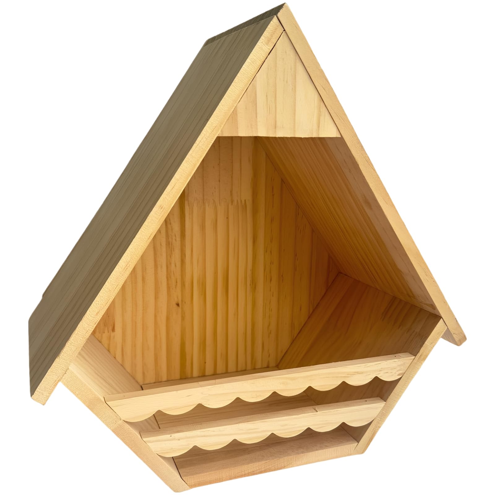 Casetta per uccelli in legno di pino, 30,5 x 30,5 x 16 cm, casetta per uccelli in legno di pino, gabbia per uccelli dal design aperto, per giardino e cortile, robusta tavola di pino, habitat aviario