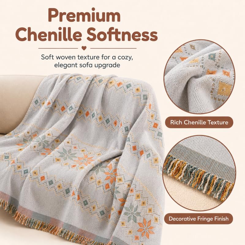Image of Homero Reversible Sofa Throw Cover Premium Chenille Sofa Cover for 1 Seater Sofa with Anti Slip Design and Soft Touch Furniture Protection