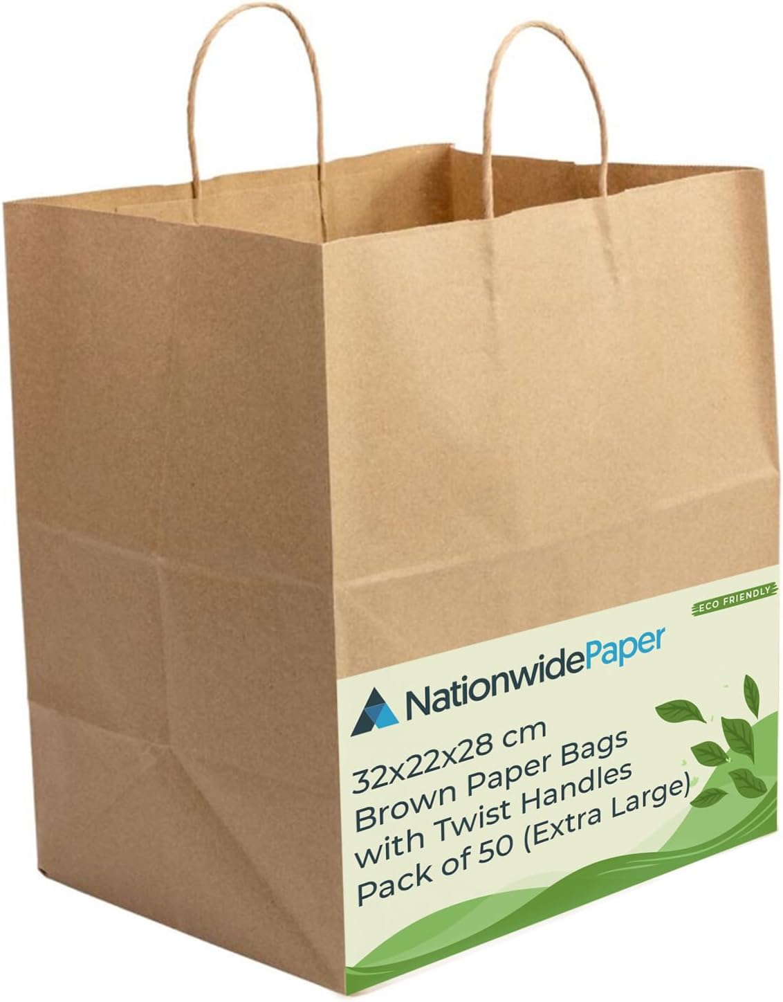 NationwidePaper 50 Pcs Brown Paper Bags, Shopping Bags with Strong Twisted Handles for Grocery, Sweets, Food, Merchandise, Retail (32x22x28cm)