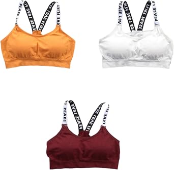 USTRA Fashion Thin Girls Wire-Free Sports Bra - 92% Nylon Breathable Student Athletic Top, One Size Fits Most Inner Wear Mix Color B Set