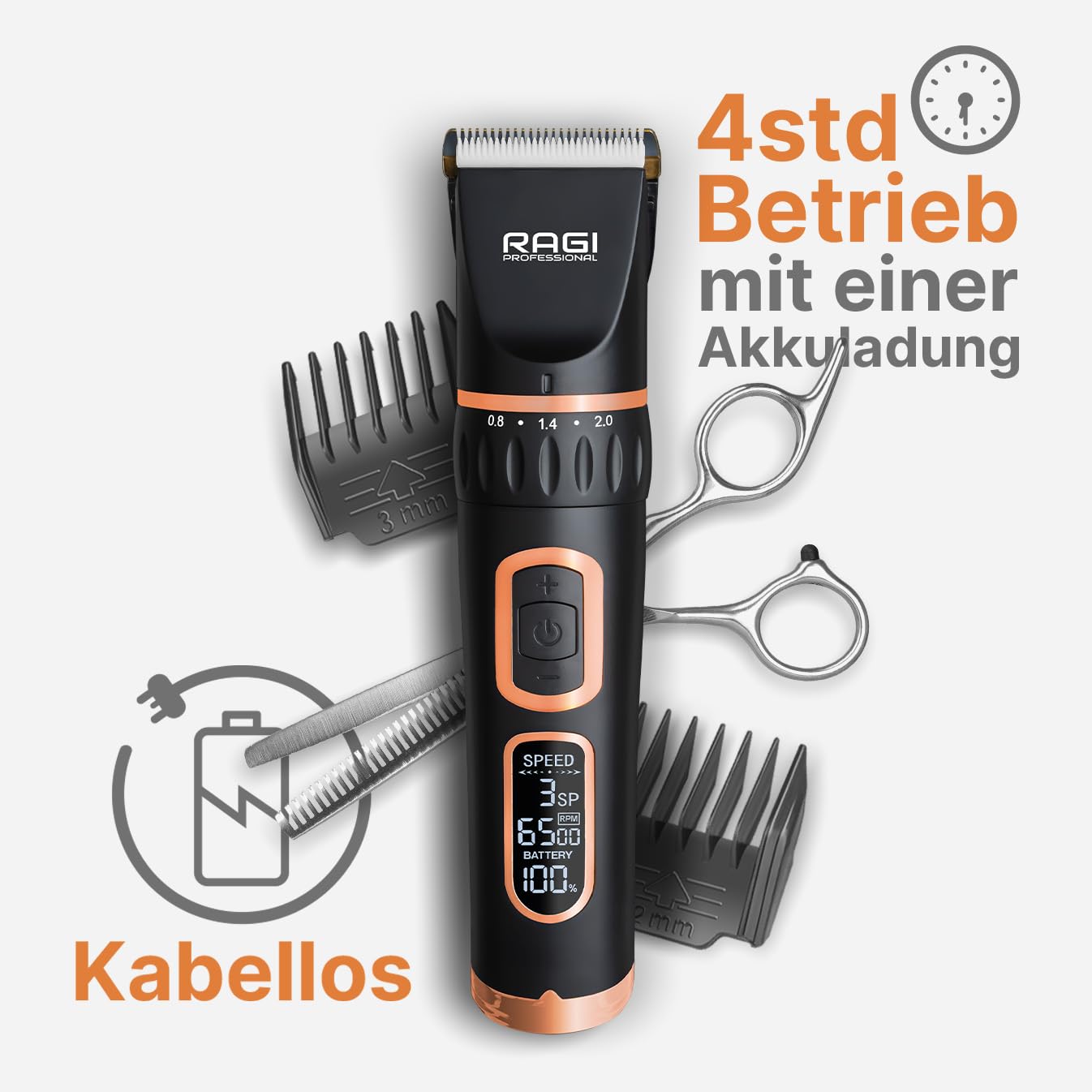RAGI Tondeuse pour chien - Tondeuse sans fil - Silencieuse et rechargeable - Tondeuse à poils d'animaux - Noir
