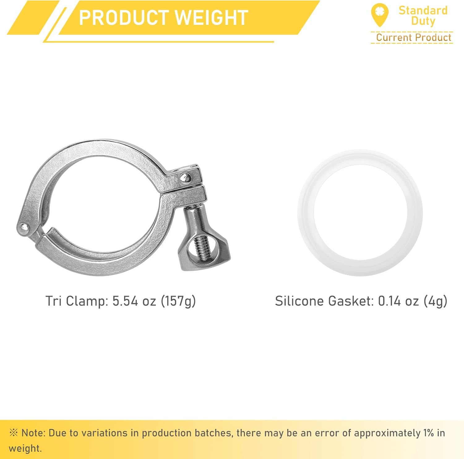 20 Pack 2 Inch Tri Clamps with Silicone Gaskets 2" Single Pin Tri-Clamp Standard Duty Sanitary TC Fittings 304 Stainless Steel Quick Connect Clamp
