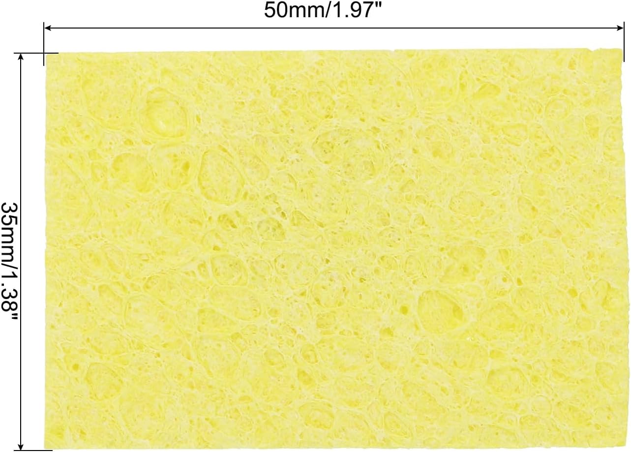 40PCS Soldering Sponge 50 x 35mm Rectangle Yellow Cleaning Pad Welding Tip Iron Replacement for Cleaning Soldering Iron 1mm Natural Thickness 6mm Water Absorption Thickness