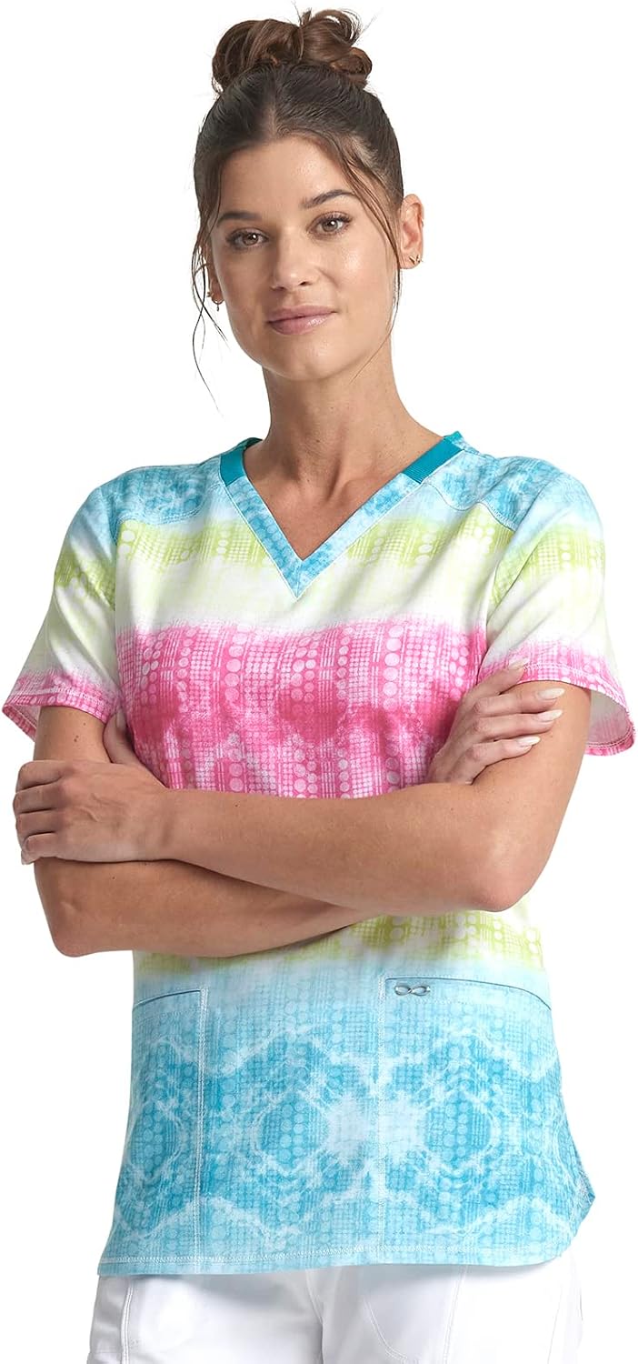 Cherokee Infinity Nurse Gifts Women Scrubs Top V-Neck CK734, L, Trippy Stripes