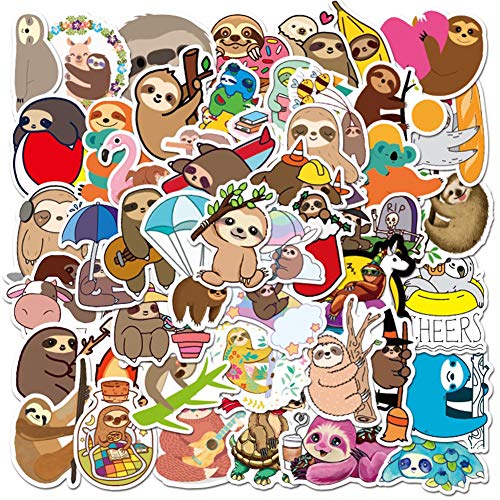 50 Pcs Sloth Stickers| Sloth Waterproof Vinyl Stickers for Water Bottles Bicycle Laptop Refrigerator Luggage Computer Mobile Phone Skateboard Bike Decals