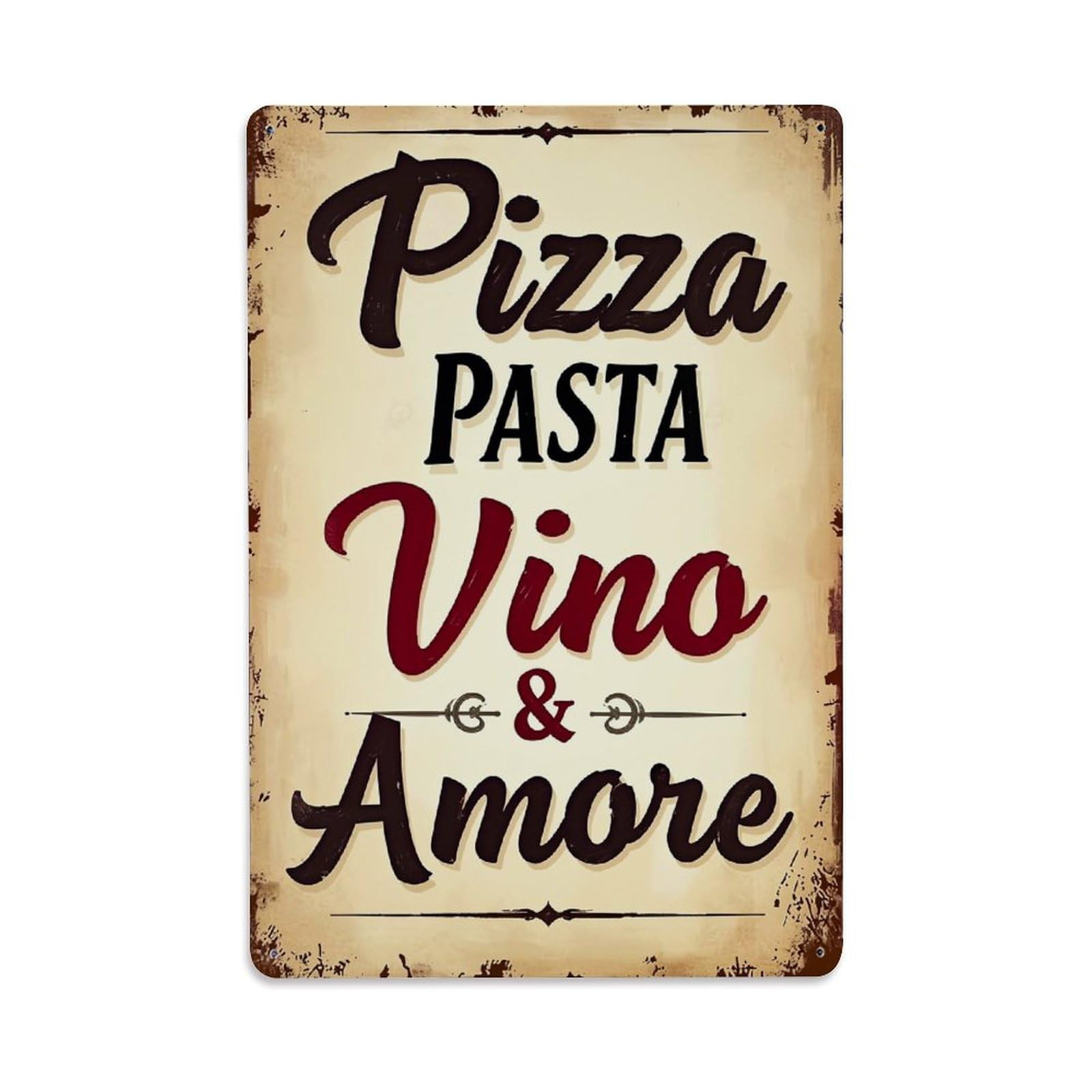Jdfenggu Vintage Pizza Pasta Vino Amore Retro Metal Tin Sign, Decor Art Poster For Bar, Home, Man Cave, Kitchen, Laundry Room Gift 8X12inch