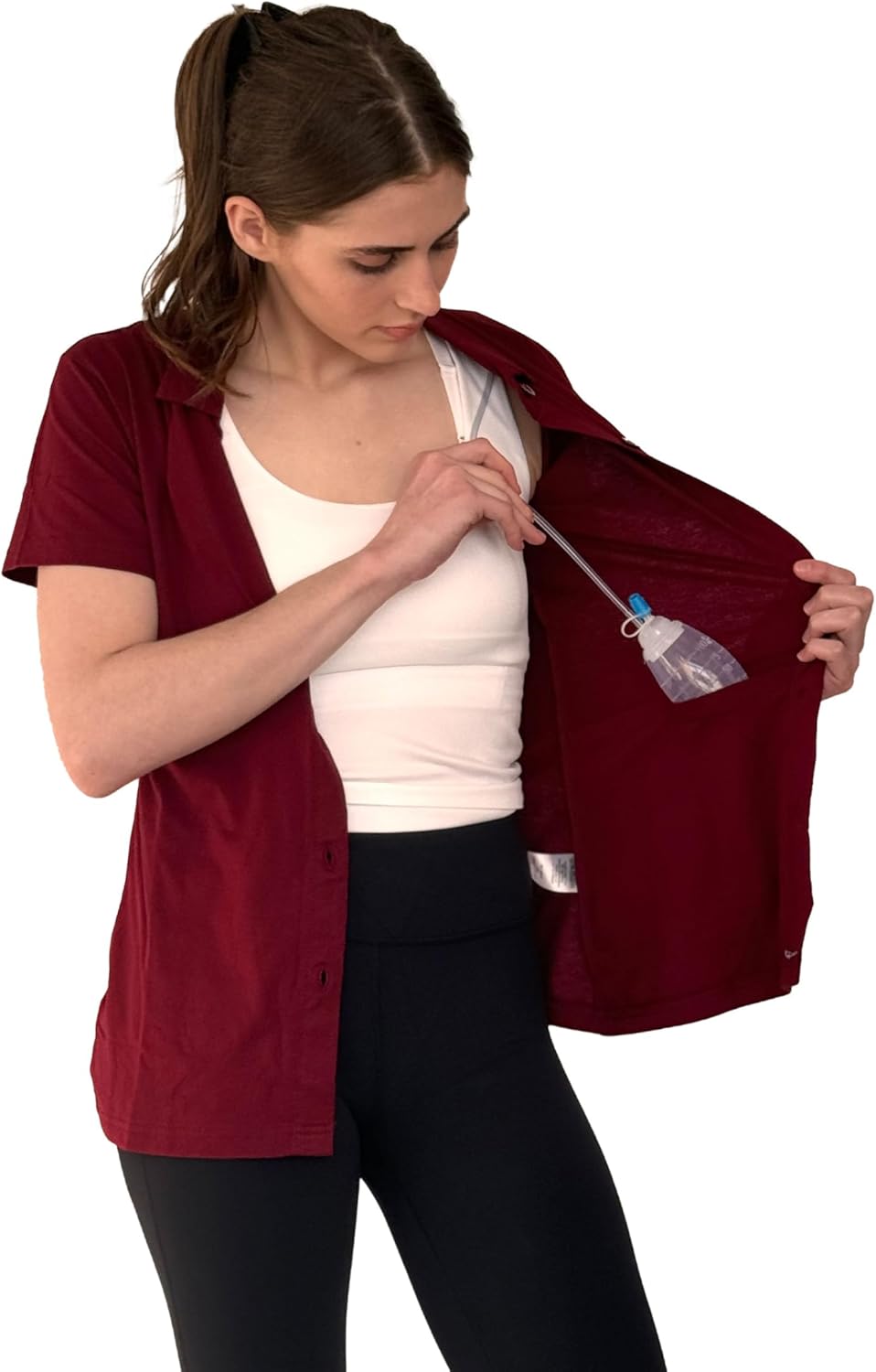 USBD Post Mastectomy Shirt with Drain Pockets Post Op Button Down Collar Shirt Recovery Tops - Image 7