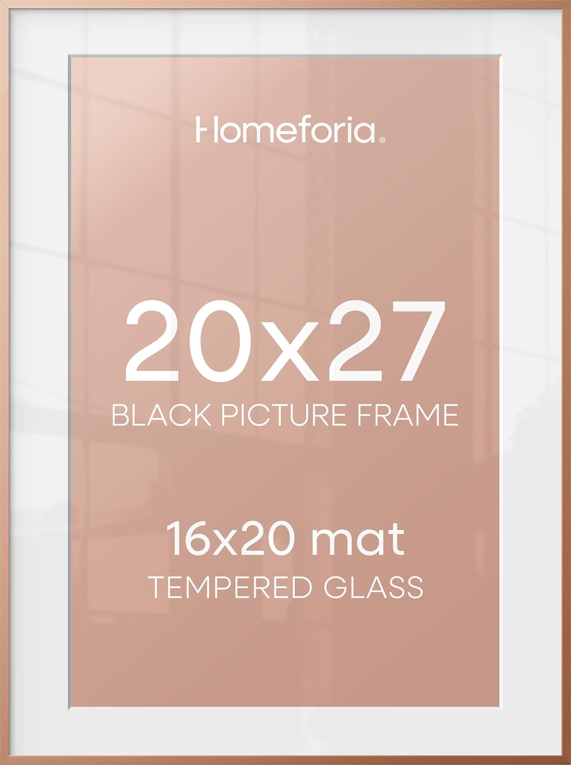 Homeforia 20x27 Picture Frame Rose Gold, High End Metal 20x27 Poster Frames with Mat 16x24 Photo, 20 x 27 Rose Gold Frame Matted to 16 by 24 Print, 27x20 Thin Frame, Tempered Glass, Wall Kit, Set of 1