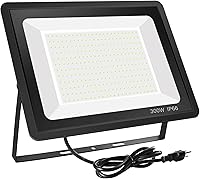 Vista 1 de Luz de inundación LED de 300 W, 36000 lm súper brillante, equivalente a 1600 W, IP66 impermeable con enchufe, reflector blanco de luz diurna de 6000