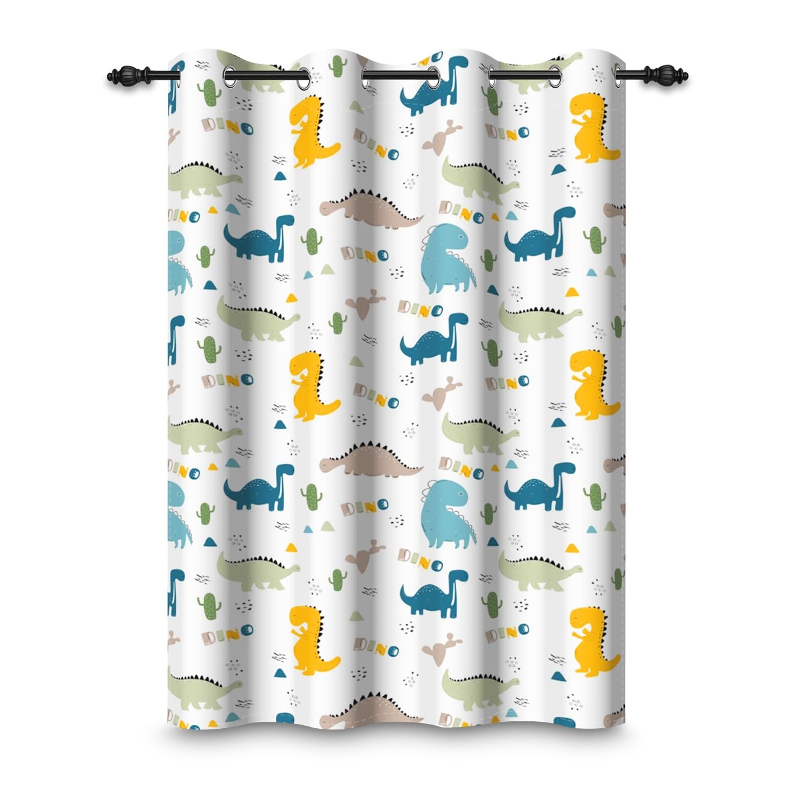 107x160cm Dinosaurier-Cartoon Verdunkelungsvorhang für Kinderzimmer Niedlicher Dino Tierdruck Ösenvorhänge Thermo Tüllenvorhänge Raumteiler Fenstervorhänge für Baby-Spielzimmer,1-Einzelpaneel