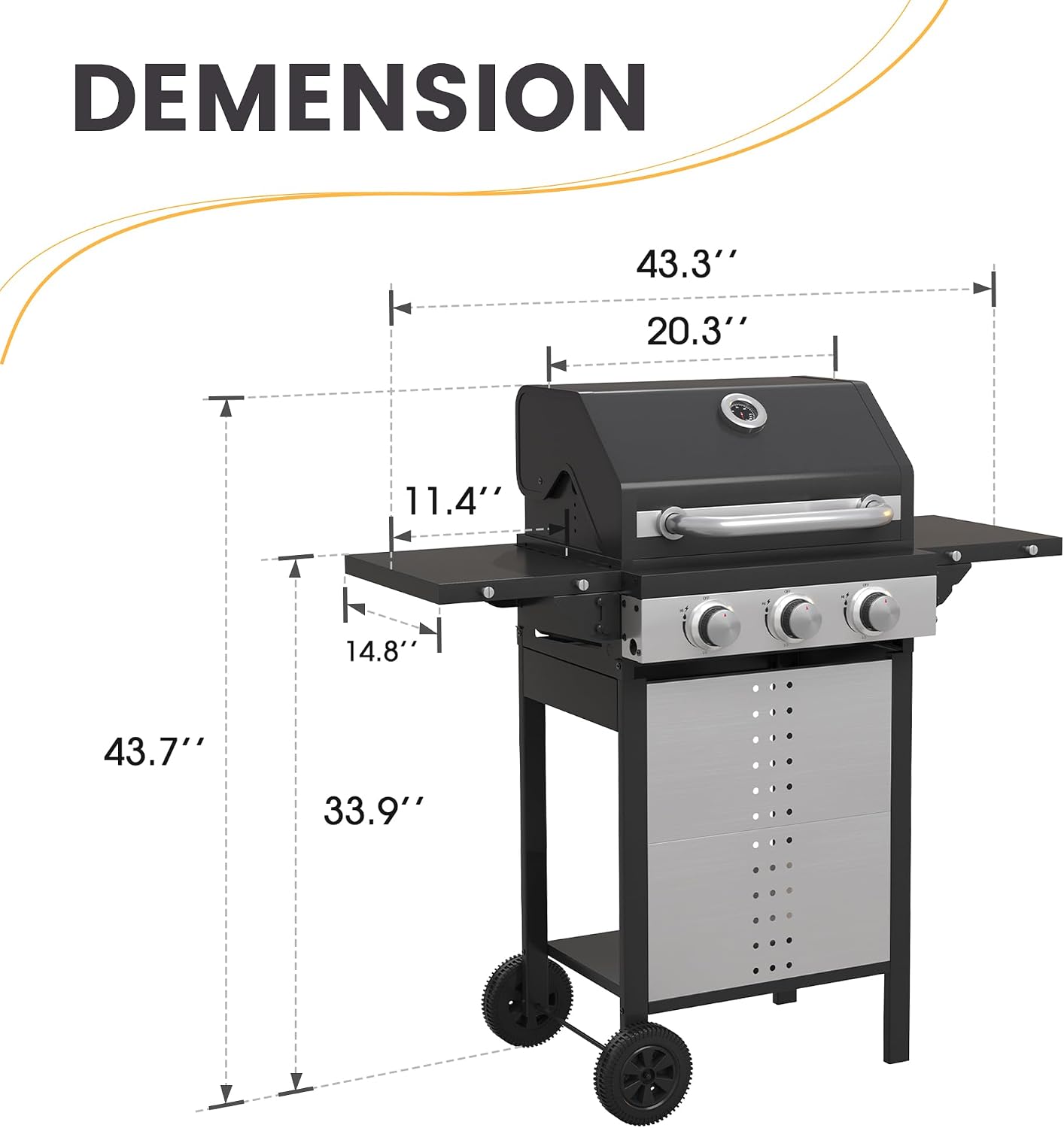 VICLLAX Propane Gas BBQ Grill with 3 Stainless Steel Burners, 28,500 BTU, Large 384 sq.in. Cooking Area, Porcelain Enamel Cast Iron Grates, Storage Cabinet for Backyard Garden Barbecue
