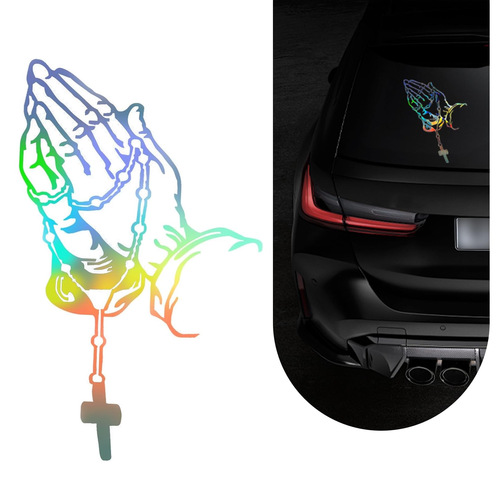 MLY Praying Hands Car Decals, Praying Hands & Rosary Vinyl Stickers, Waterproof Removable Bumper Stickers, Universal Fit for Bumpers, Windows, Trucks