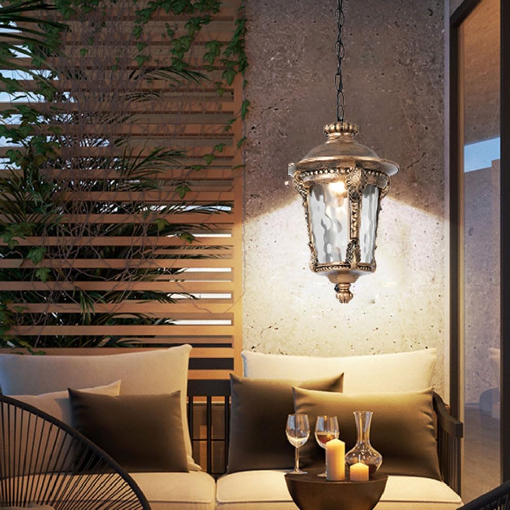 Outdoor Pendant Lights-Retro Waterproof Ceiling Pendant Lamps Aluminum and Glass Hanging Lamp E27 Exterior Pendant Lighting Adjustable Outside Chandelier for Garden Patio Porch Corridor