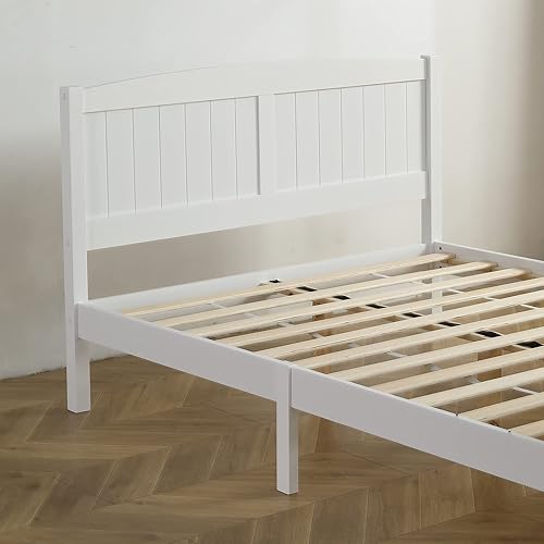 Miniatura 5 de Karl home Base de cama de madera tamaño matrimonial con cabecero, plataforma para dormitorio con estribo, soporte de 12 listones de madera, no