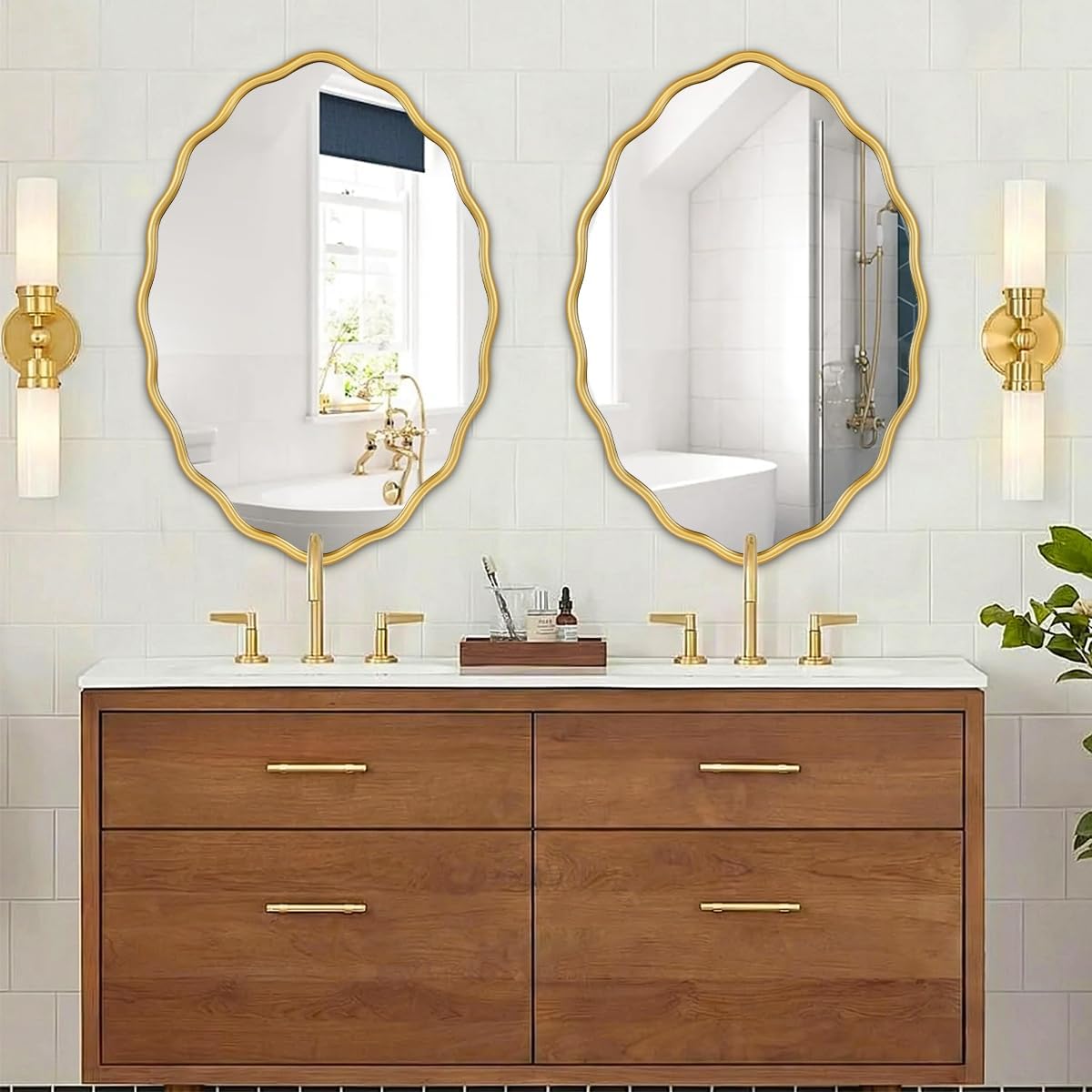Oval Bathroom Mirror Wall Mounted Large Decorative Wall Mirror for Living Room, Bedroom, or Entryway – Vintage Sunburst Design with Beveled Detailing – Wavy Frame Vanity Mirror (Gold)