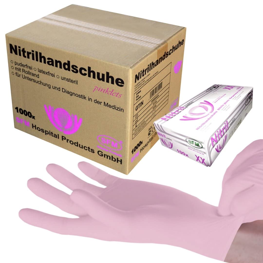 SFM ® PINKLETS Nitril : XS, S, M pink puderfrei F-tex Einweghandschuhe Einmalhandschuhe Untersuchungshandschuhe Nitrilhandschuhe S (1000)