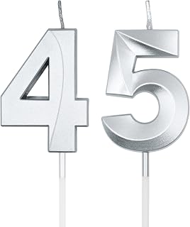 Silver 45th & 54th Birthday Candles for Cakes, Number 45 54 Candle Cake Cupcake Topper for Birthday Anniversary Party Decoration