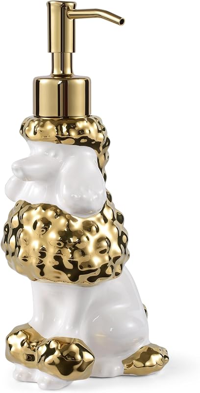Frasco recarregável para sabonete líquido NEWHENGS com formato de poodle, branco e dourado