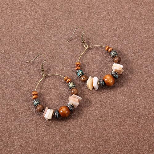Boho Beaded Hoop Earrings for Women Vintage Wood Beads Shell Turquoise Dangle Earrings Ethnic Tassel Charms Drop Earrings Statement Jewelry Gifts4