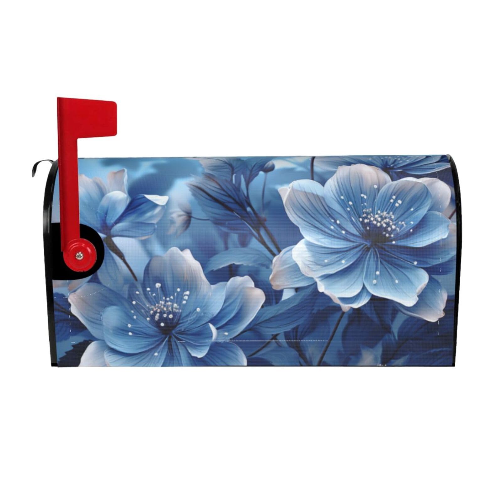 Blooming Blue Flowers Mailbox Covers Magnetic Wraps Post Letter Box Cover Garden Home Decor 25.5x21 in