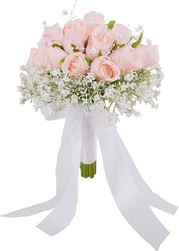Ramos de novia para damas de honor, rosas artificiales rosadas, ramos de novia para decoración de boda de novia