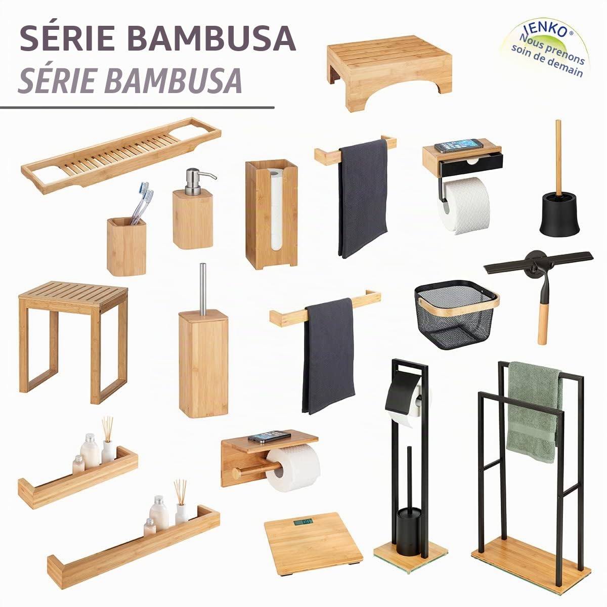 WENKO Marche Pied Salle de Bain Bois Bambusa | Solution esthétique pour Atteindre Les Produits en Hauteur | Rehausse de 15cm | Repose Pied Bureau | Bambou | 40x30x15 cm