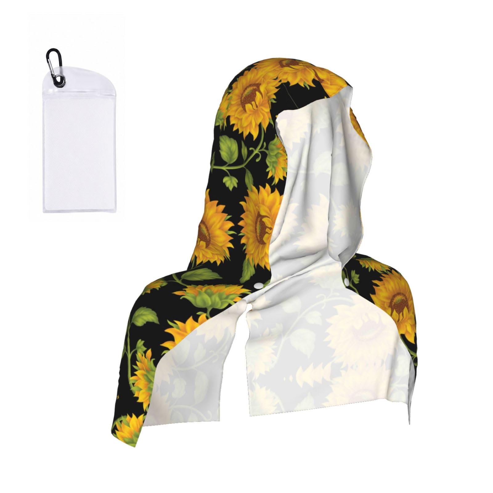 Satusa Men's Black Sunflower Pattern Print Cooling Hoodie Towel, Cooling Towels For Neck And Face, Quick Drying Absorbent Cooling Head Towel Beach Camping Gym Construction(2Pcs)