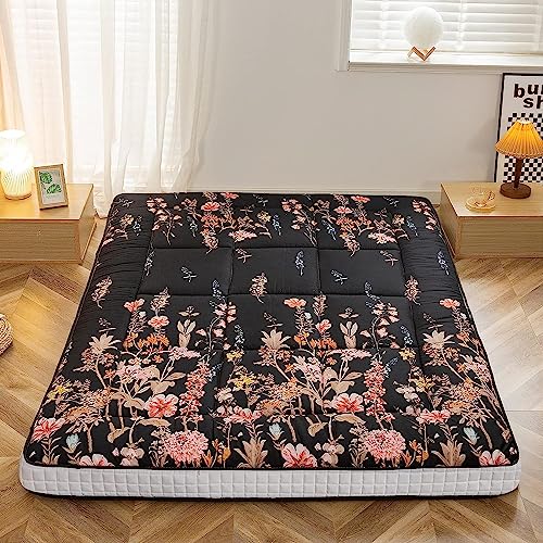 MAXYOYO Futon-Matratze, Gepolsterte Japanische Bodenmatratze Gesteppte Bett Matratzenauflage, Extra Dicke Faltbare Isomatte Atmungsaktive Bodenliege Gästebett (Schwarzes, 90 x 190 cm)