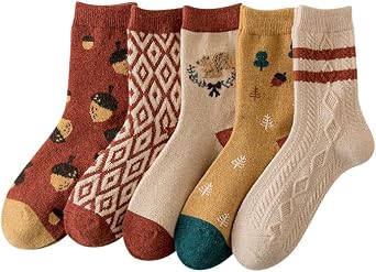 MarJunSep Wool Fall Boot Socks Women Teen Girls Thick Knit Vintage Cute Floral Cottage Core Boho Winter Warm Crew Socks