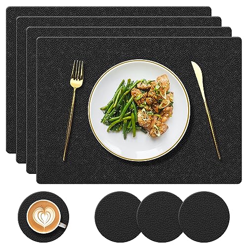 YUNJUER Lot de 4 sets de table et dessous de verre en silicone résistants à la chaleur jusqu'à 230 °C, antidérapants et imperméables, accessoires de décoration...