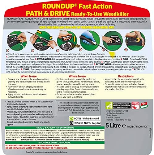 Roundup 119410 Path Weedkiller 5 Litre Pump 'N Go Refill, Ready to Use, Green