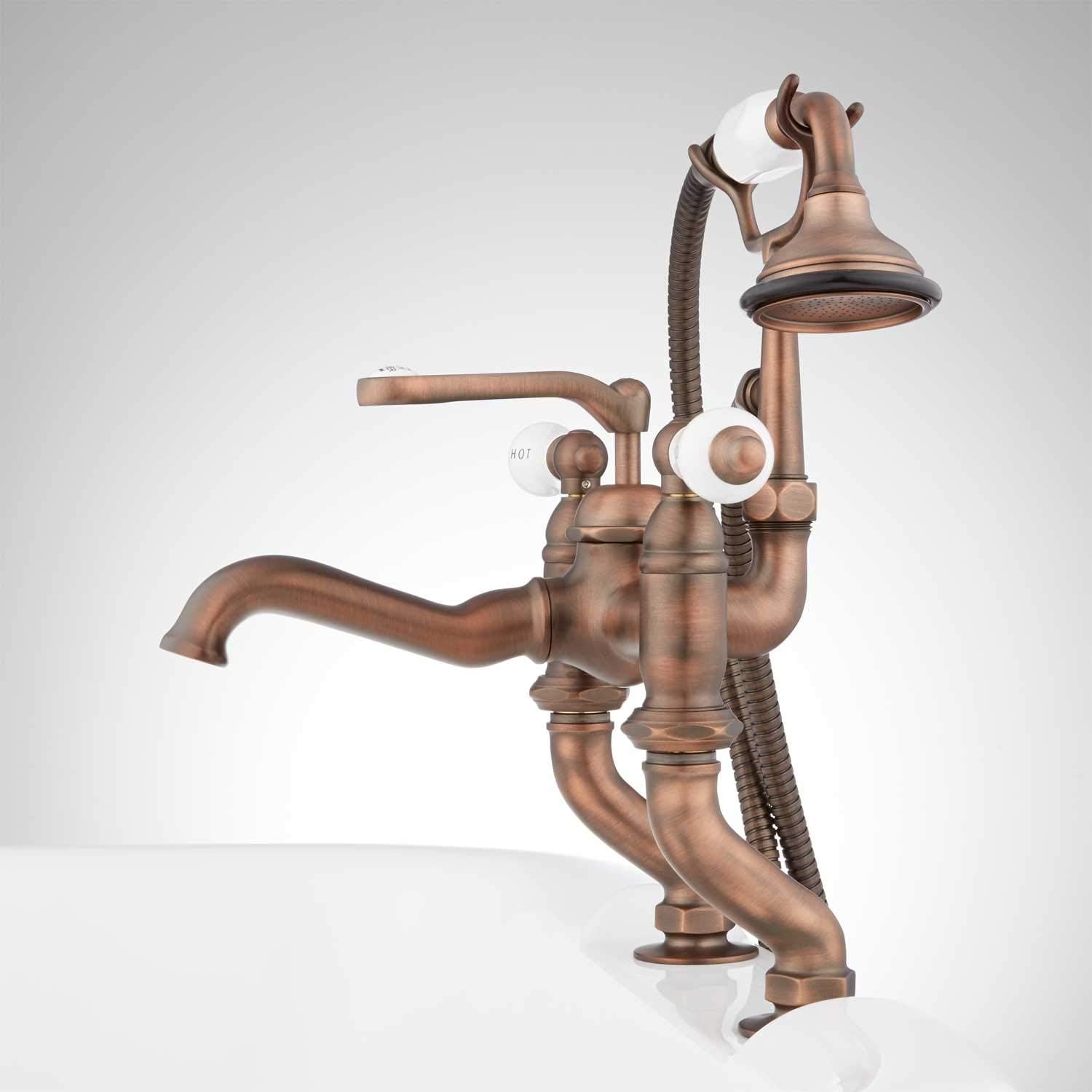 Signature Hardware 205509 Glenwood Deck Mounted Roman Tub Filler with Variable Couplers- Includes Telephone Style Hand Shower - Oil Rubbed Bronze