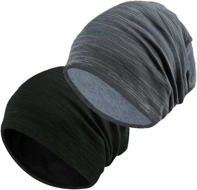 DERANQIIUABeanie Men, Slouchy Beanie for Men/Women 2-Pack Oversize Baggy Skull Cap Thin Knit Hat