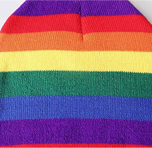 HugeDE Winter Rainbow Knitted Ski Beanie Hat Knitted Skull Cap Knit Baggy Slouchy Cap for Kids Boys Girls Outdoor