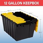 Akro-Mils 66486 12-Gallon Plastic Stackable Storage KeepBox Tote Container with Attached Hinged Lid, 21-1/2-Inch x 15-Inch x 12-1/2-Inch, Black/Yellow