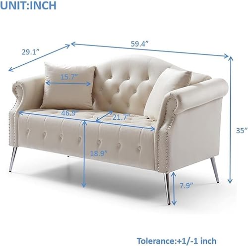 Miniatura 2 de Holaki Chesterfield - Sofá de terciopelo de 59.4 pulgadas, moderno, tapizado, clásico, con botones copetudos, con brazos enrollados, patas de metal
