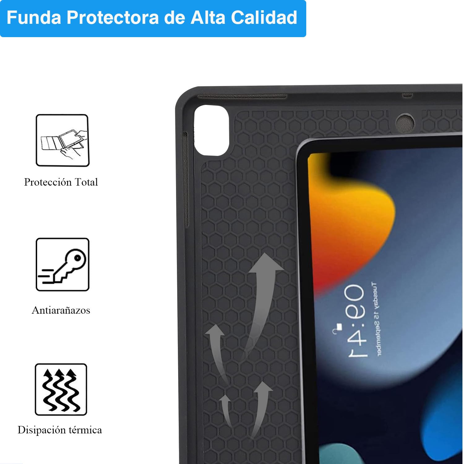 Funda con Teclado iPad 9a generación, Funda Teclado para iPad 10.2 Pulgadas(iPad 9th/ 8th/ 7th), Desmontable Teclado Español Ñ para iPad 9ª Gen / 8ª Gen / 7ª Gen/iPad Air 3/ iPad Pro 10.5, Negro