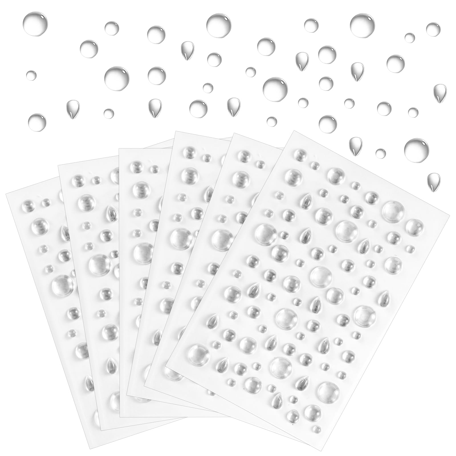 6 Sheets Clear Dewdrop Stickers, Self-Adhesive Water Droplets Stickers Embellishments Round Waterdrop Resin Beads for DIY Scrapbooking Card Making Supplies Crafts Cell Phone Case Clear