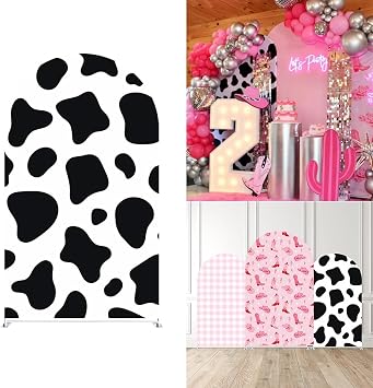 Western Cowgirl Baby Shower Arch Backdrop Cover Pink Plaids Chiara Arched Stand Stretchy Cover for Cows Boys Birthday Party Decorations Prop 90x150cm,1087