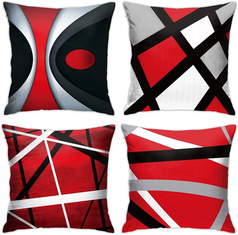 DZGlobal Red Throw Pillows Covers Red and Black Cushion Covers 18x18 Modern Abstract Stripes Pillow Covers for Couch Sofa Bedroom Red Living Room Decor Set of 4
