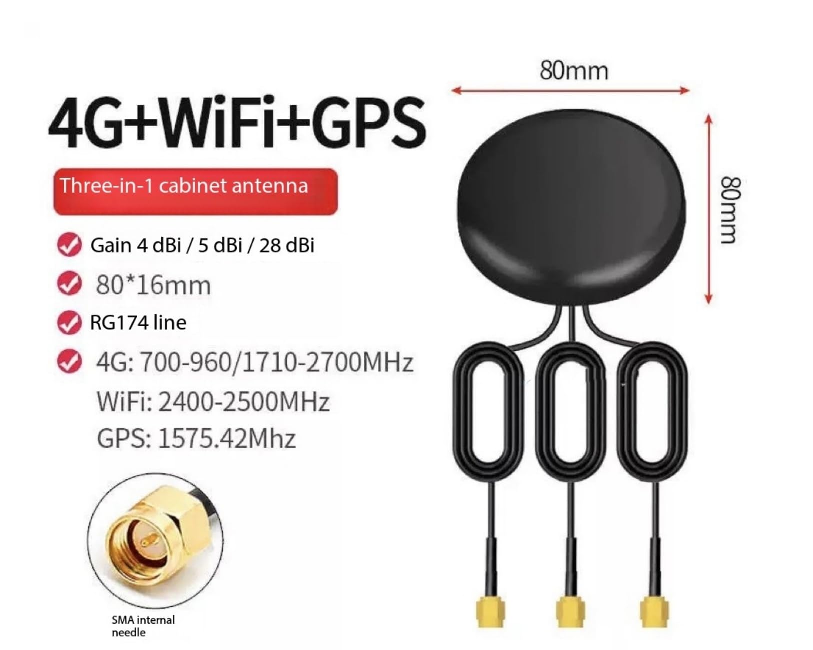 3in1 Auto GPS Active Antenne SMA Stecker mit 4G LTE MIMO + WiFi + GPS Antennen | 3 Meter | Magnetfuß | Für Autoradio GPS Navigationssystem Mobilfunkrouter Gateway Modem