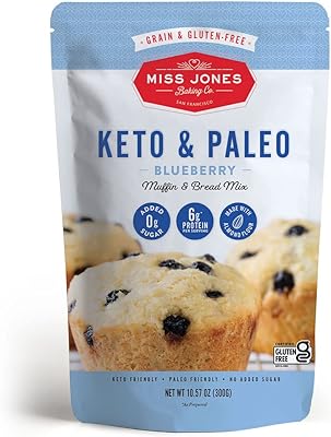 Miss Jones Baking Keto Blueberry Muffin Mix - Gluten Free, Low Carb, No Sugar Added, Naturally Sweetened Desserts & Treats...