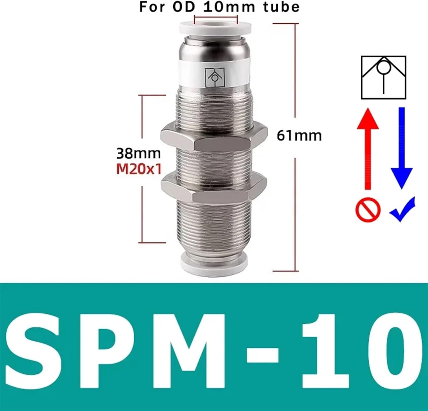 Pneumatic Check Valve 6mm 8mm 10mm 12mm One Way Valve Air Gas Single Way Brass Valve Air Compressor Pipe Fitting Adapter(SPM-10)