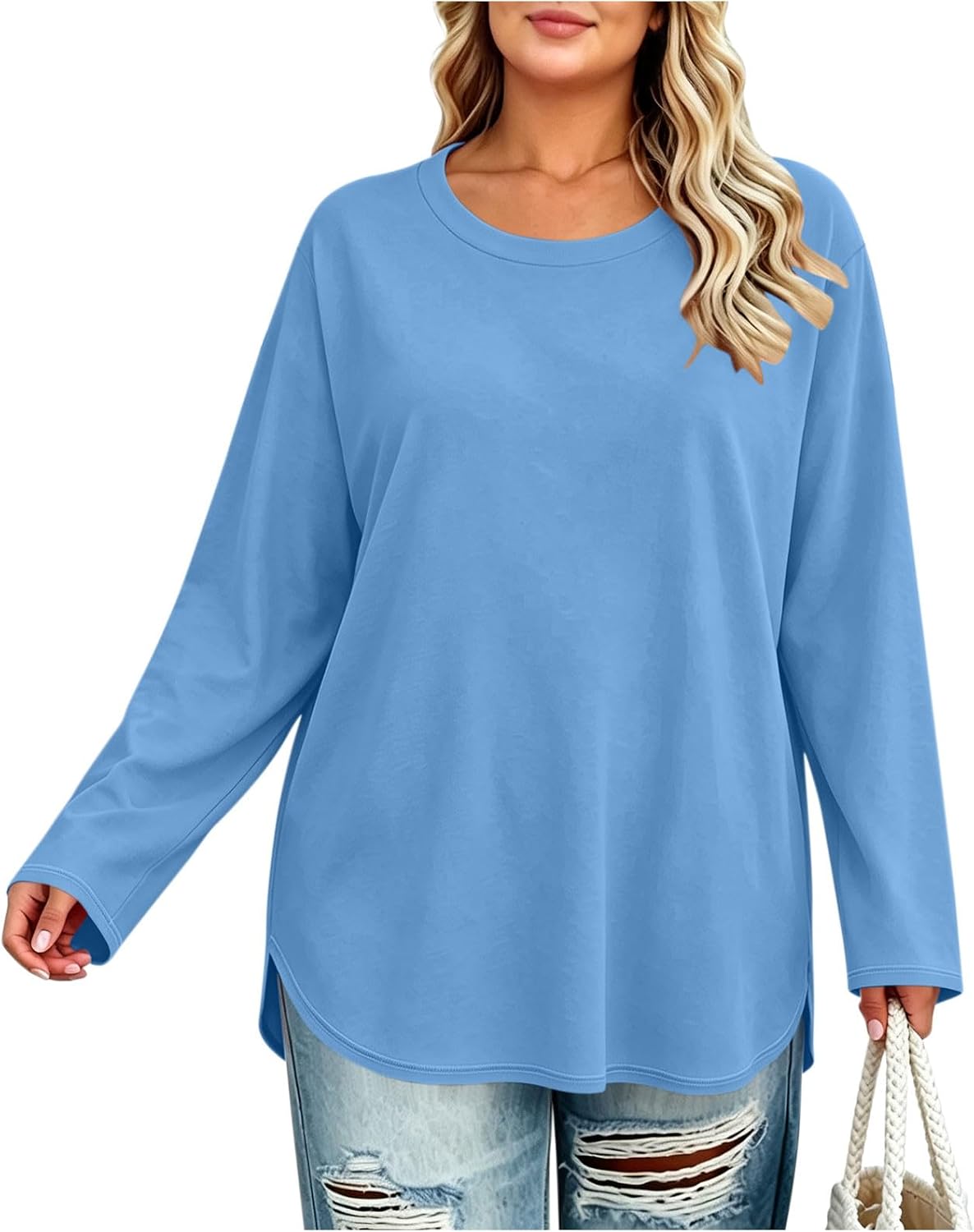 Womens Long Sleeve Tops Crew Neck T Shirts Dressy Casual Blouse