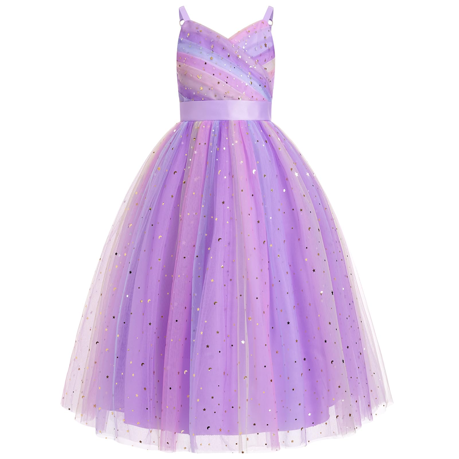 Vestido largo plisado de princesa para niñas, vestido largo para boda, dama de honor, graduación, vestido de baile, vestido bordado de encaje floral, elegante vestido con cuello en V, Morado (, 11-12