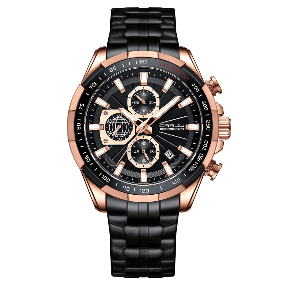 CRRJU Mens Fashion Luxury Stainless Steel Watches for Men Business Auto Date Chronograph Analog Quartz Wristwatches (B0BTP7NWV3) Amazon Price History, Amazon Price Tracker