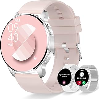 Relógio inteligente mulher com chamada e assistente de voz Smartwatch mulher para Android iOS 3 correias pulseira atividade pedómetro caloria relógio digital monitor de frequência cardíaca oxímetro