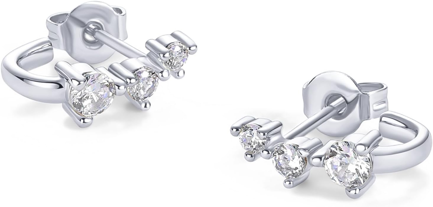 PAVOI 18K Gold Plated 925 Sterling Silver Posts Cubic Zirconia Half Huggie Earrings | Small Hoop Earrings for Women | Constellation Baguette CZ Dainty Stud Cuff Earring - Image 5