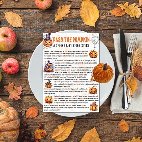 GHTRP 5'' x 7'' Halloween Game Cards - Pass The Pumpkin - A Spooky Left Right Story- 2 Cards with 1 Pumpkin Toy - Halloween Party Games & Classroom Activities Decor & Supplies for Adults Teens - A01 - image 5